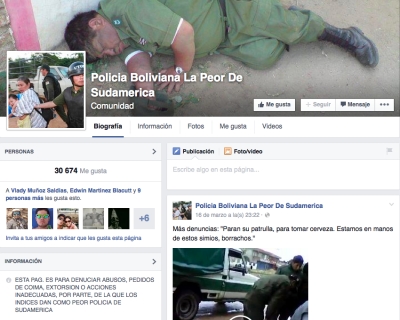 Imagen de la página &quot;Policía Boliviana, la peor de Sud América&quot;