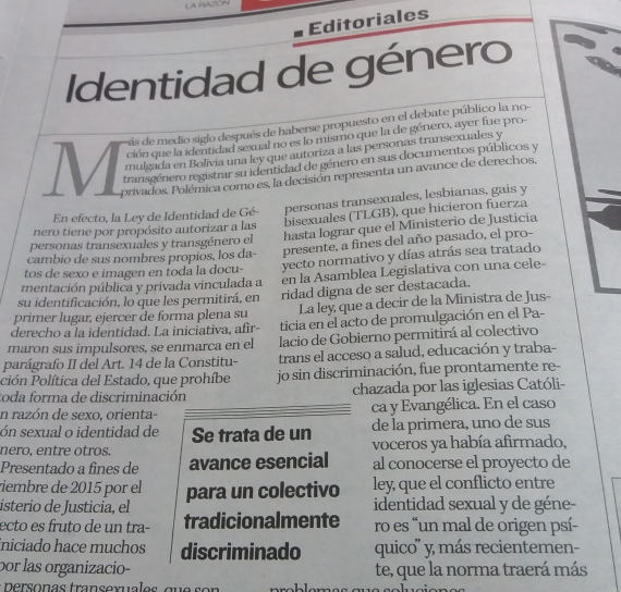 Editorial de La Razón del 22 de mayo de 2016